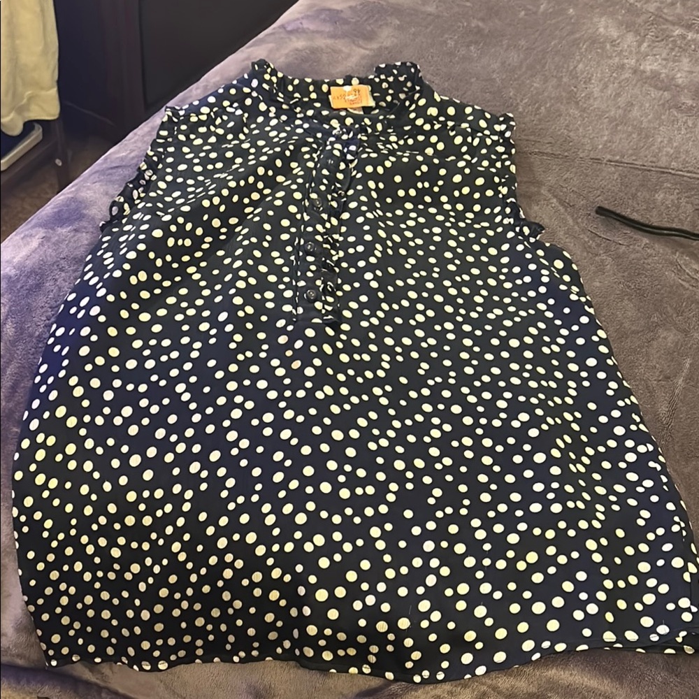 Tahari  Navy and White Polka Dot Top